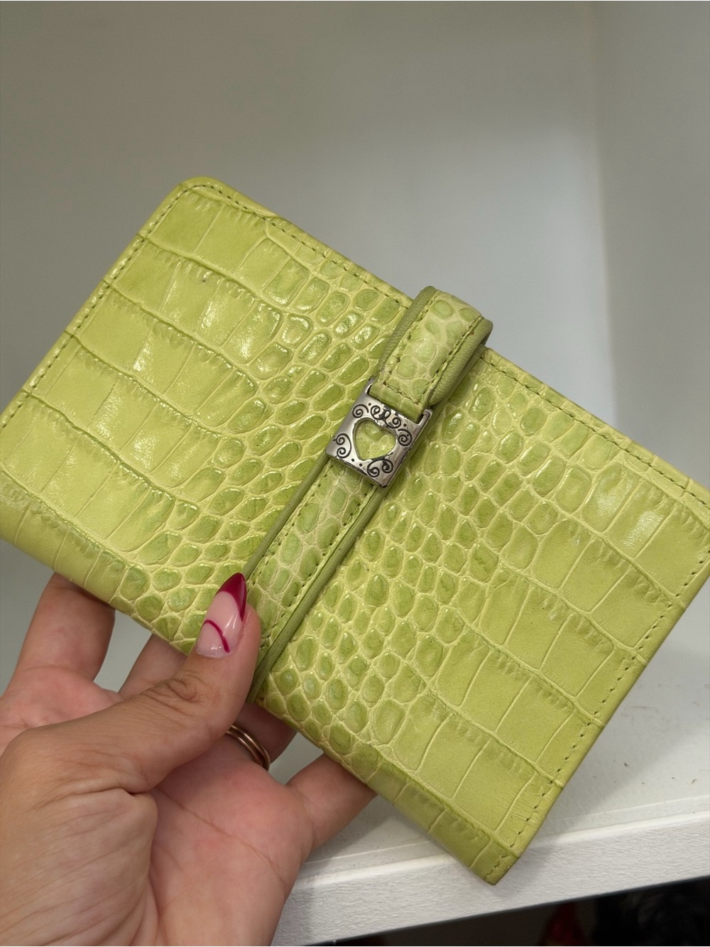 Brighton Lime/ chartreuse Croc-Embossed Wallet with Silver Accent